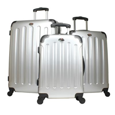 Swiss Case 4 Wheel Spinner ABS 3 Piece Luggage Set SILVER Hardside Suitcase New
