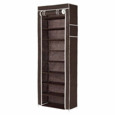 OPEN BOX Homegear Large Free Standing Fabric Shoe Rack /Storage Cabinet /Closet Brown