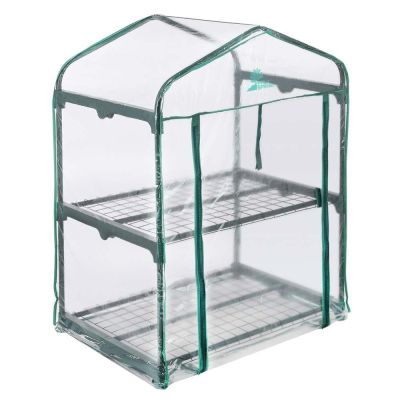OPEN BOX Palm Springs 2-Tier Mini Greenhouse with Cover and Roll-up Zipper Door